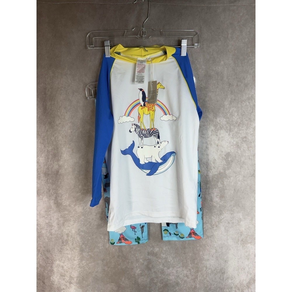 Mini Boden Surf Suit Rash Guard Set Zoo Animals Boy's Size 11-12 NWT